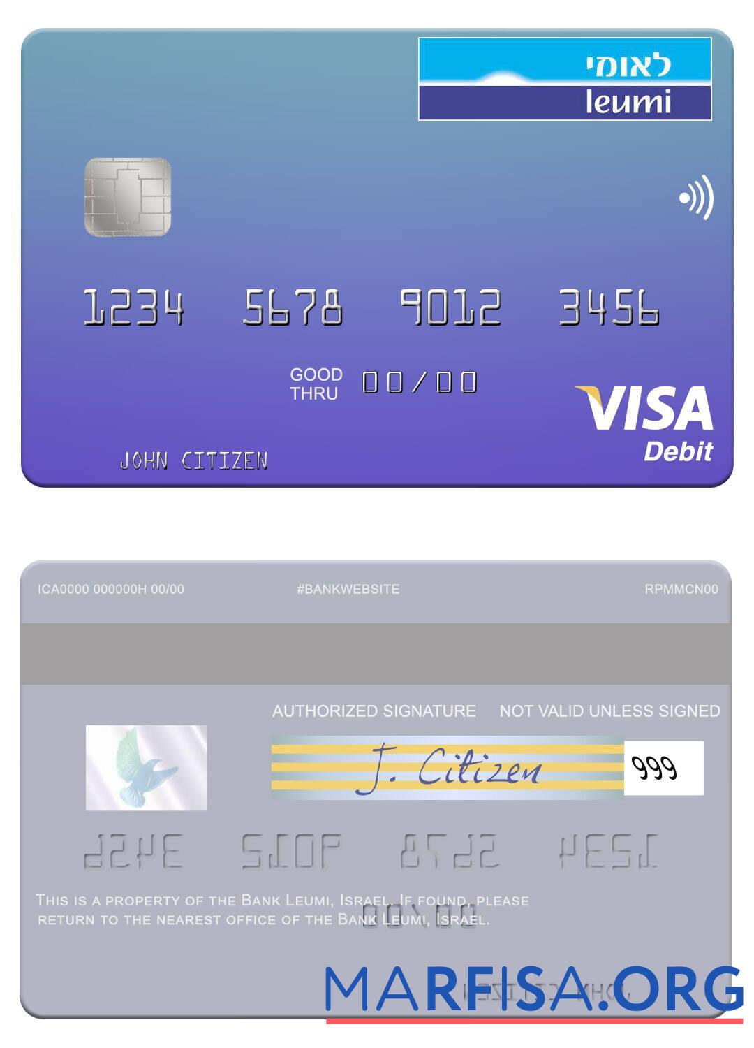 Blank Israel Bank Leumi visa debit card template